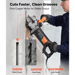 VEVOR Wall Chaser, 4800W Electric Wall Groove Cutting Machine, 6800 RPM Max Speed, Concrete Slotting Cutter with Guide Line, 5 pcs Blades, Adjustable Handle for Cutting Grooves in Brick, Concrete