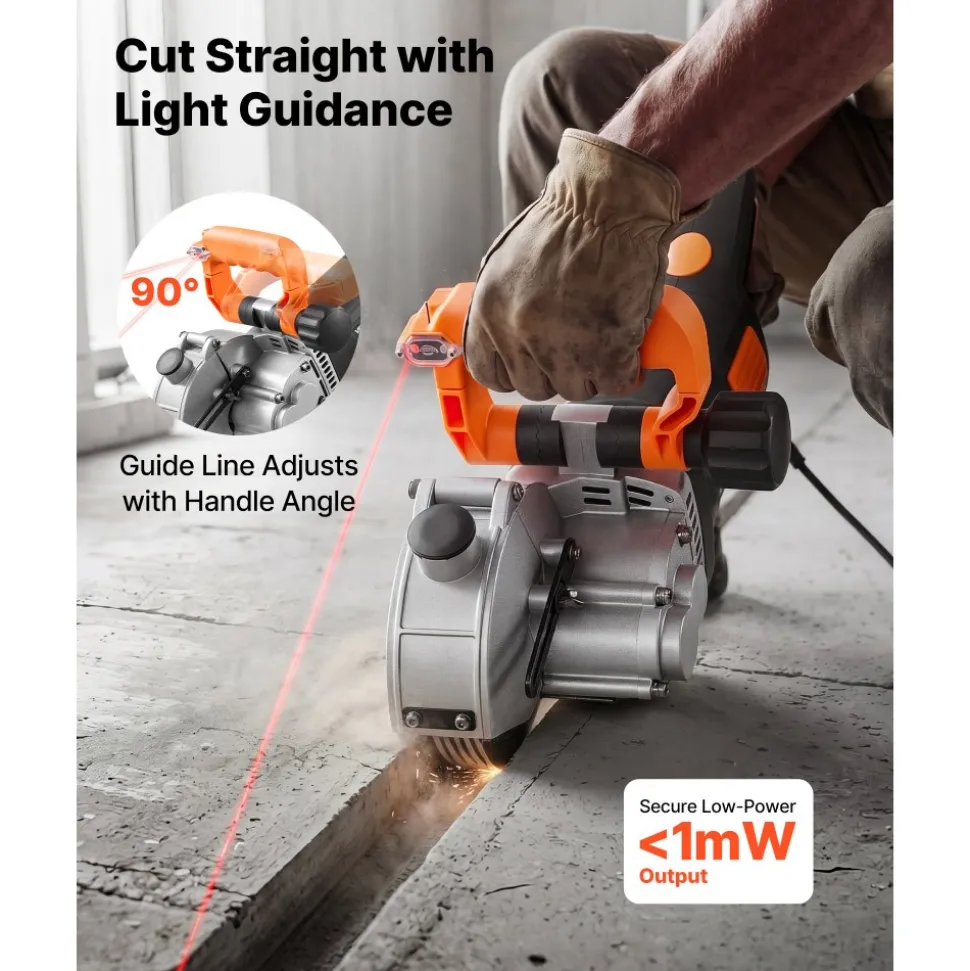 VEVOR Wall Chaser, 4800W Electric Wall Groove Cutting Machine, 6800 RPM Max Speed, Concrete Slotting Cutter with Guide Line, 5 pcs Blades, Adjustable Handle for Cutting Grooves in Brick, Concrete
