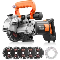 VEVOR Wall Chaser, 4800W Electric Wall Groove Cutting Machine, 6800 RPM Max Speed, Concrete Slotting Cutter with Guide Line, 5 pcs Blades, Adjustable Handle for Cutting Grooves in Brick, Concrete
