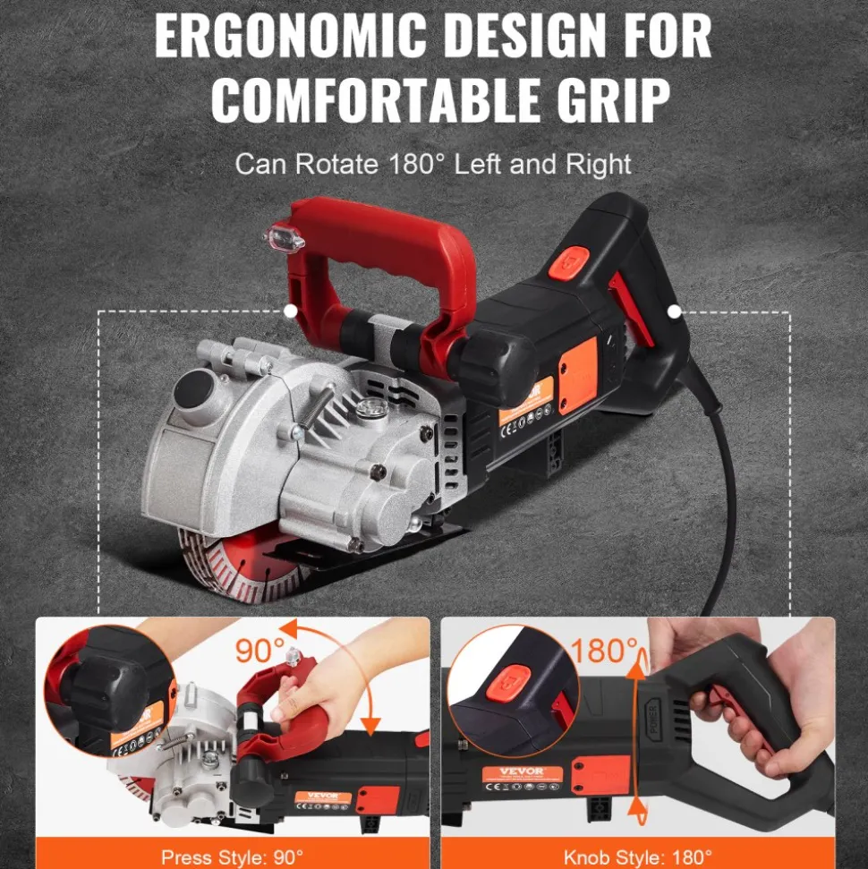VEVOR Wall Chaser, 2500W 38mm/1.5" Cutting Width,Wall Groove Cutting Machine 52mm/2" Cutting Depth,Wall Slotting Machine With 5 Saw Blades 6.3" Diameter 6300r/Min,One-time Forming Dustless