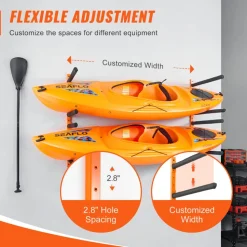 VEVOR Wall Kayak Storage Rack, 4-Capacity Wall Mounted Kayak Holders for Kayak Canoe Paddle Board, Kayak Storage Hooks with Adjustable Padded Arms, 400 LBS Load Kayak Hanger for Indoor Outdoor Garage