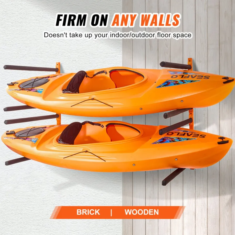 VEVOR Wall Kayak Storage Rack, 4-Capacity Wall Mounted Kayak Holders for Kayak Canoe Paddle Board, Kayak Storage Hooks with Adjustable Padded Arms, 400 LBS Load Kayak Hanger for Indoor Outdoor Garage