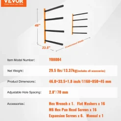 VEVOR Wall Kayak Storage Rack, 4-Capacity Wall Mounted Kayak Holders for Kayak Canoe Paddle Board, Kayak Storage Hooks with Adjustable Padded Arms, 400 LBS Load Kayak Hanger for Indoor Outdoor Garage