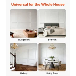 VEVOR Wall Molding 3 Pack, Wainscoting Panels Kit, Lightweight Paintable Polystyrene, Easy to Install Accent Wall Trim for Interior Décor Living Room, Bedroom, Home, White (31x63 + 31x24 in)