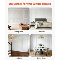VEVOR Wall Molding 3 Pack, Wainscoting Panels Kit, Lightweight Paintable Polystyrene, Easy to Install Accent Wall Trim for Interior Décor Living Room, Bedroom, Home, White (23x56.3 + 23x23 in)