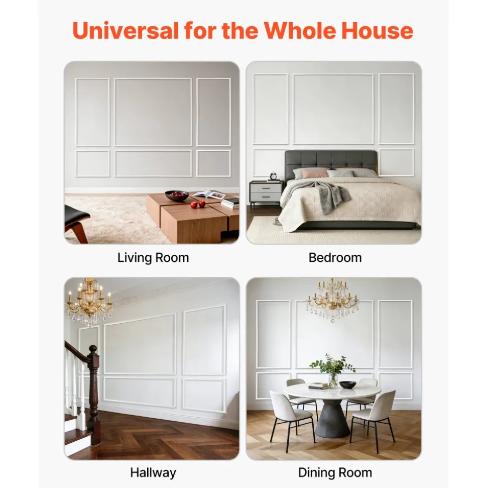 VEVOR Wall Molding 3 Pack, Wainscoting Panels Kit, Lightweight Paintable Polystyrene, Easy to Install Accent Wall Trim for Interior Décor Living Room, Bedroom, Home, White (23x56.3 + 23x23 in)