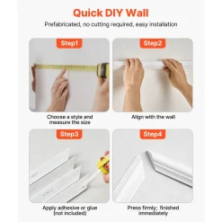 VEVOR Wall Molding 3 Pack, Wainscoting Panels Kit, Lightweight Paintable Polystyrene, Easy to Install Accent Wall Trim for Interior Décor Living Room, Bedroom, Home, White (23x56.3 + 23x23 in)
