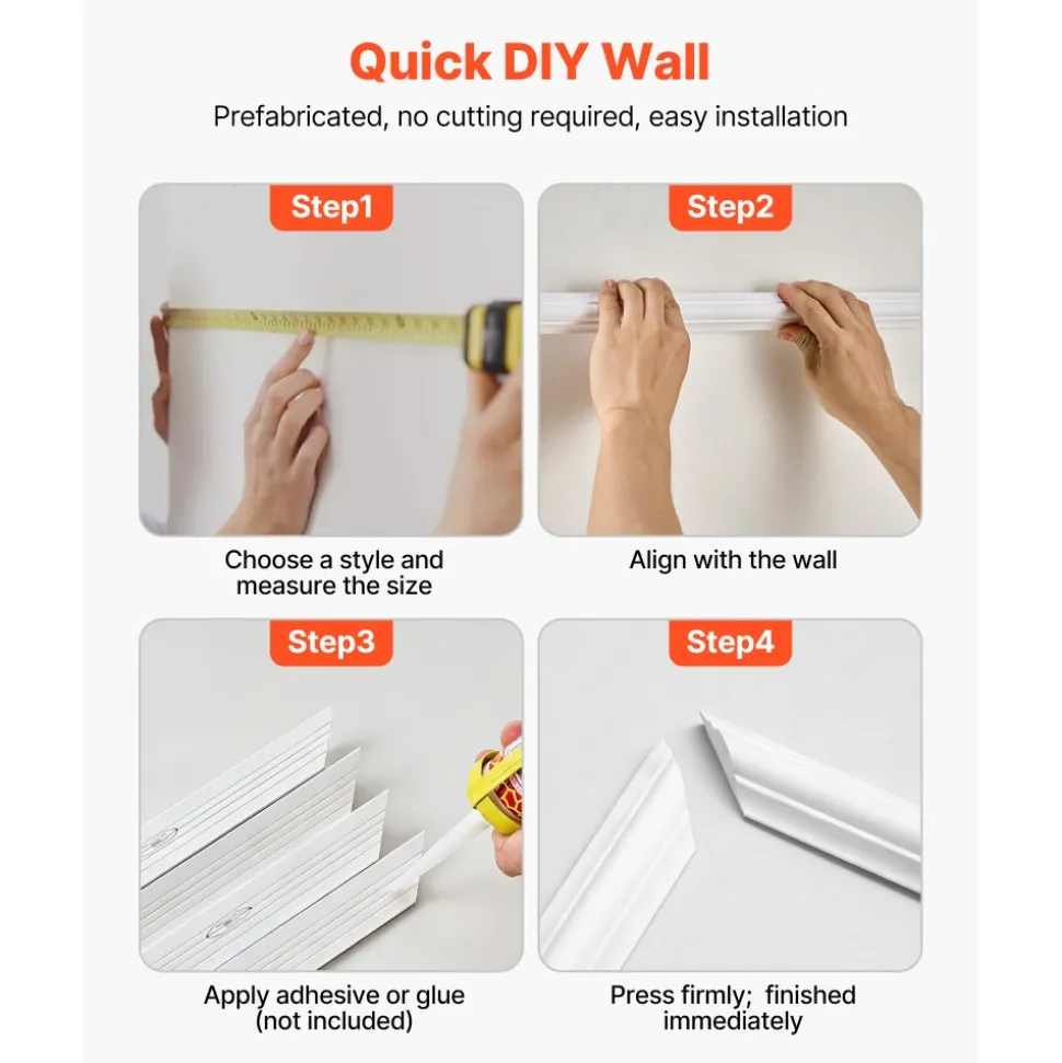 VEVOR Wall Molding 3 Pack, Wainscoting Panels Kit, Lightweight Paintable Polystyrene, Easy to Install Accent Wall Trim for Interior Décor Living Room, Bedroom, Home, White (23x56.3 + 23x23 in)
