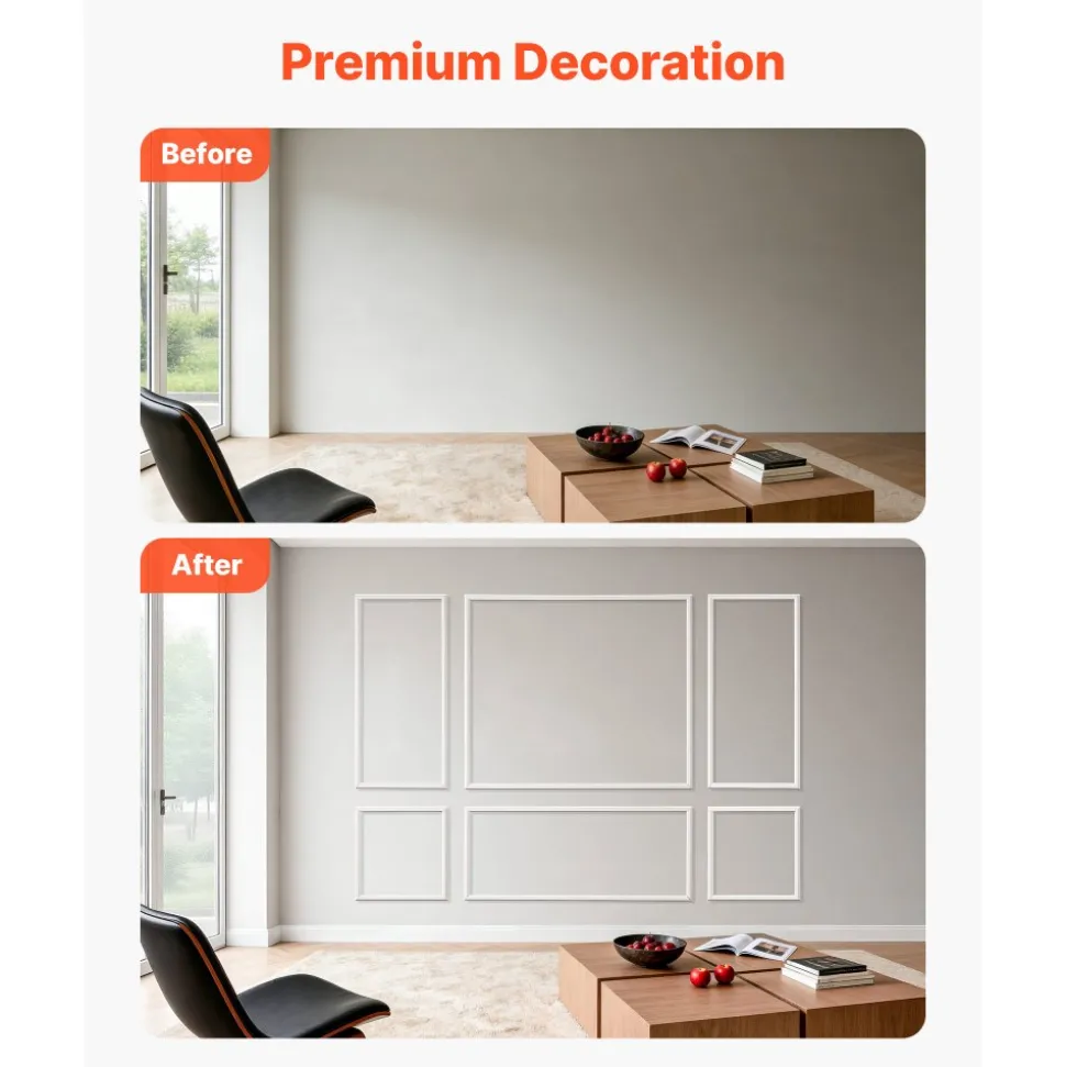 VEVOR Wall Molding 3 Pack, Wainscoting Panels Kit, Lightweight Paintable Polystyrene, Easy to Install Accent Wall Trim for Interior Décor Living Room, Bedroom, Home, White (23x56.3 + 23x23 in)