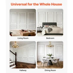 VEVOR Wall Molding 3 Pack, Wainscoting Panels Kit with Dual-Line Wide & Narrow Profile, Lightweight Paintable Polystyrene, Easy to Install Accent Wall Trim for Interior Living Room, Bedroom,White