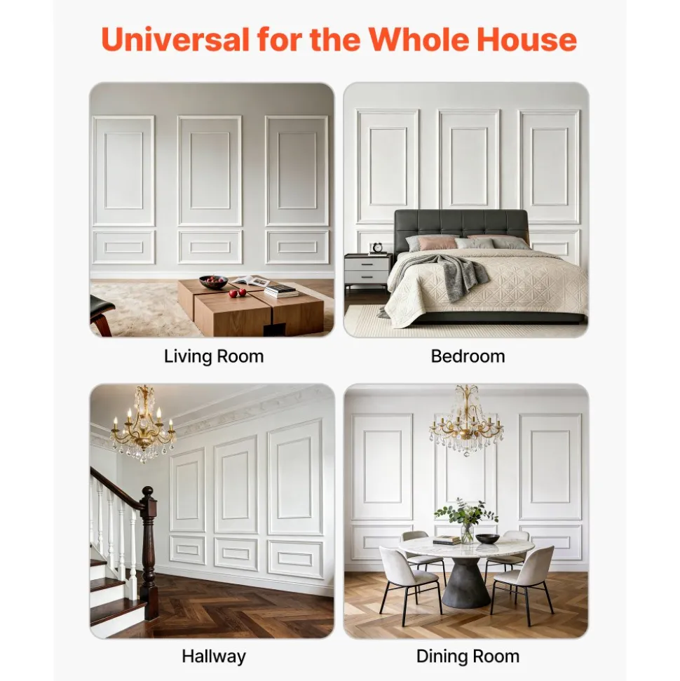 VEVOR Wall Molding 3 Pack, Wainscoting Panels Kit with Dual-Line Wide & Narrow Profile, Lightweight Paintable Polystyrene, Easy to Install Accent Wall Trim for Interior Living Room, Bedroom,White