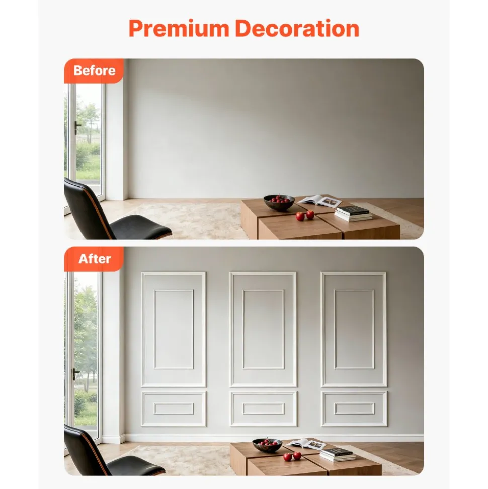 VEVOR Wall Molding 3 Pack, Wainscoting Panels Kit with Dual-Line Wide & Narrow Profile, Lightweight Paintable Polystyrene, Easy to Install Accent Wall Trim for Interior Living Room, Bedroom,White