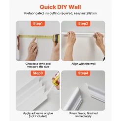 VEVOR Wall Molding 3 Pack, Wainscoting Panels Kit with Dual-Line Wide & Narrow Profile, Lightweight Paintable Polystyrene, Easy to Install Accent Wall Trim for Interior Living Room, Bedroom,White