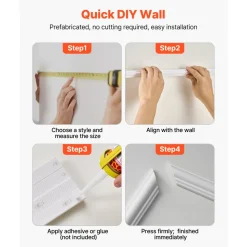 VEVOR Wall Molding 3 Pack, Wainscoting Panels Kit, Lightweight Paintable Polystyrene, Easy to Install, Waterproof Accent Wall Trim for Interior Décor Living Room, Bedroom, White (24x54 + 24x24 in)