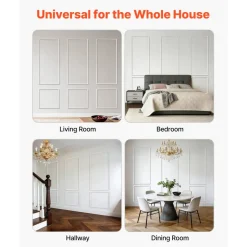 VEVOR Wall Molding 3 Pack, Wainscoting Panels Kit, Lightweight Paintable Polystyrene, Easy to Install, Waterproof Accent Wall Trim for Interior Décor Living Room, Bedroom, White (24x54 + 24x24 in)