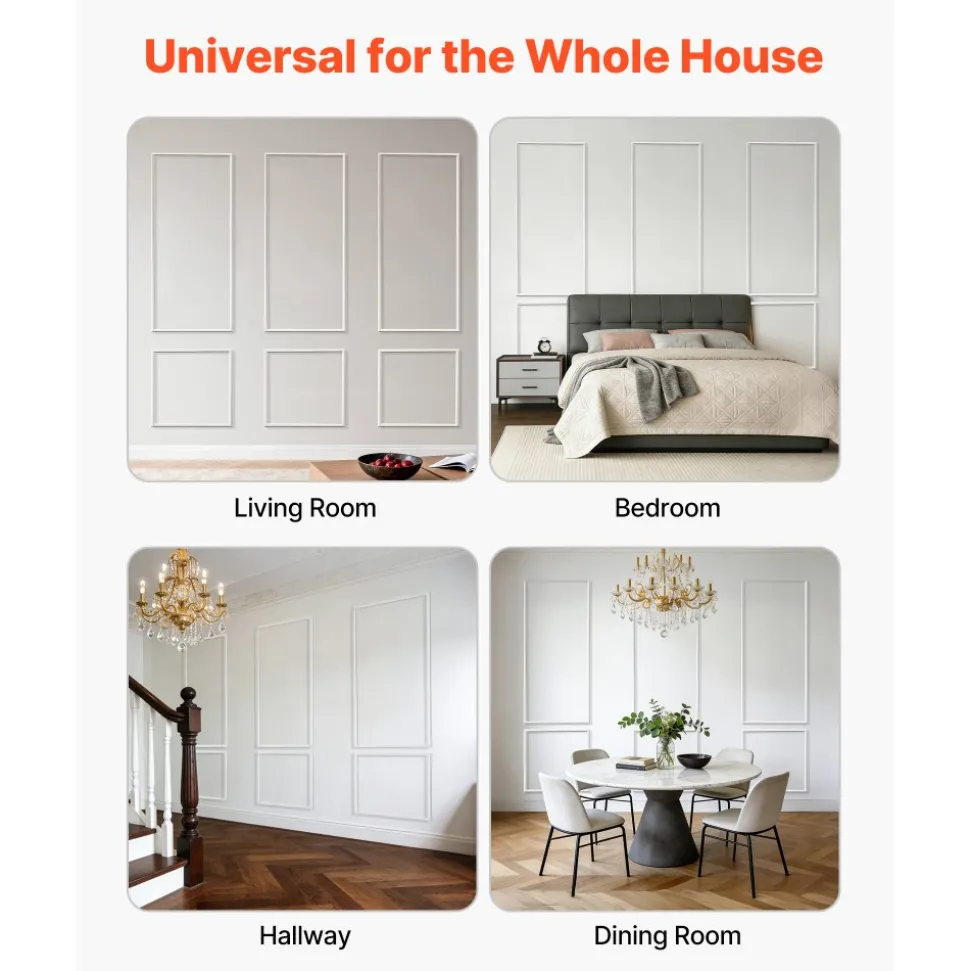 VEVOR Wall Molding 3 Pack, Wainscoting Panels Kit, Lightweight Paintable Polystyrene, Easy to Install, Waterproof Accent Wall Trim for Interior Décor Living Room, Bedroom, White (24x54 + 24x24 in)