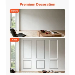 VEVOR Wall Molding 3 Pack, Wainscoting Panels Kit, Lightweight Paintable Polystyrene, Easy to Install, Waterproof Accent Wide Profile Trim for Interior Living Room, Bedroom,White (24x54 + 24x24 in)