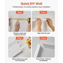 VEVOR Wall Molding 3 Pack, Wainscoting Panels Kit, Lightweight Paintable Polystyrene, Easy to Install, Waterproof Accent Wide Profile Trim for Interior Living Room, Bedroom,White (24x54 + 24x24 in)