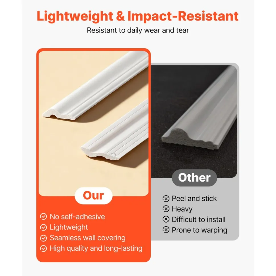 VEVOR Wall Molding 6 Pack, Wainscoting Panels Kit, Lightweight Paintable Polystyrene, Easy to Install, Waterproof Accent Wall Trim for Interior Décor Living Room, Bedroom, White (24x54 + 24x24 in)