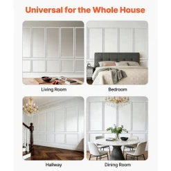 VEVOR Wall Molding 6 Pack, Wainscoting Panels Kit, Lightweight Paintable Polystyrene, Easy to Install, Waterproof Accent Wall Trim for Interior Décor Living Room, Bedroom, White (24x54 + 24x24 in)
