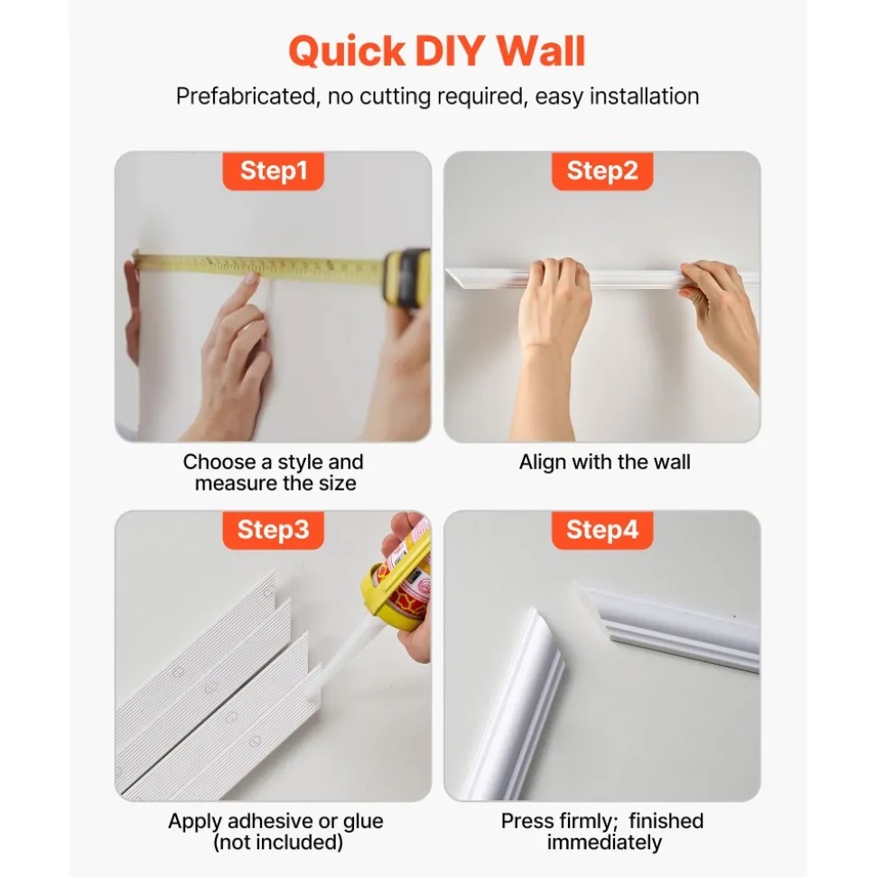 VEVOR Wall Molding 12 Pack, 20 x 20 in Wainscoting Panels Kit, Lightweight Paintable Polystyrene, Easy to Install, Waterproof Accent Wall Trim for Interior Décor Living Room, Bedroom, Home, White
