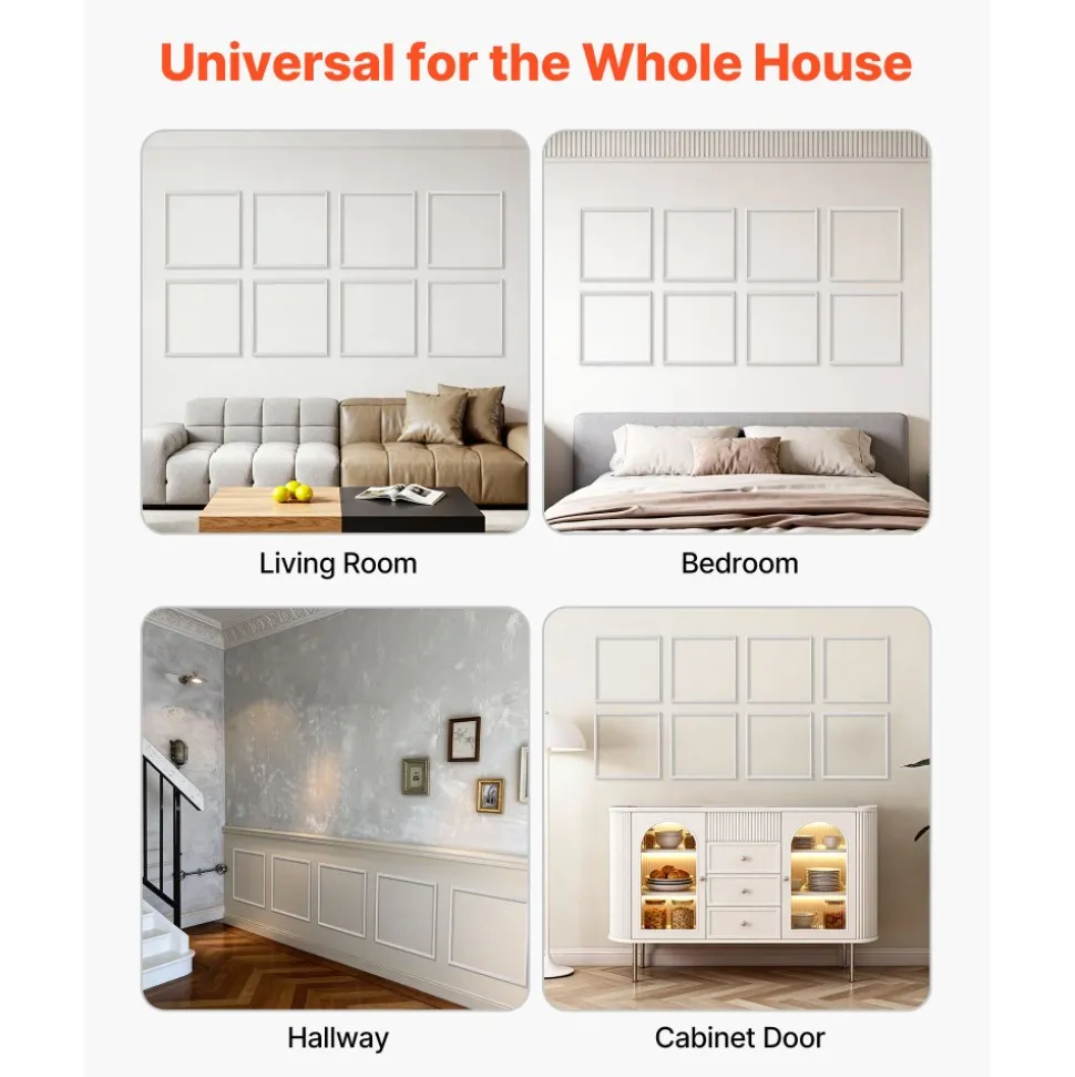 VEVOR Wall Molding 12 Pack, 20 x 20 in Wainscoting Panels Kit, Lightweight Paintable Polystyrene, Easy to Install, Waterproof Accent Wall Trim for Interior Décor Living Room, Bedroom, Home, White