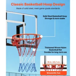 VEVOR Wall Mount Basketball Hoop, 44-inch PC Backboard Mounted Basketball Hoop Outdoor with Solid Steel, 0.08 inch Thickened Backboard, Thickened Woven Nylon Basketballs Net, Indoor & Outdoor Use