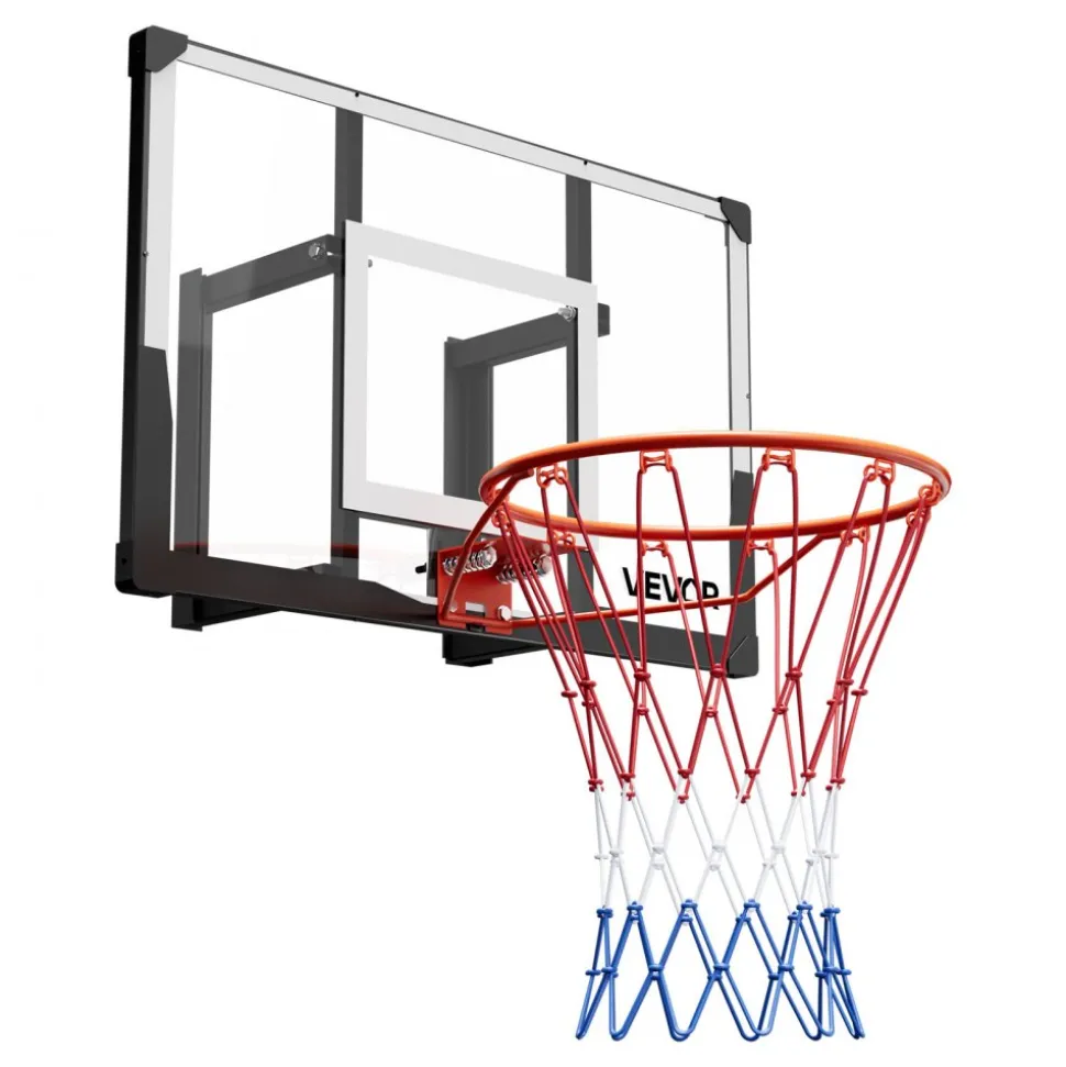 VEVOR Wall Mount Basketball Hoop, 44-inch PC Backboard Mounted Basketball Hoop Outdoor with Solid Steel, 0.08 inch Thickened Backboard, Thickened Woven Nylon Basketballs Net, Indoor & Outdoor Use