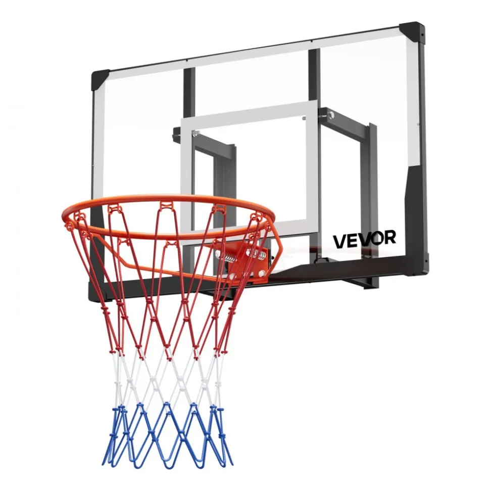 VEVOR Wall Mount Basketball Hoop, 44-inch PC Backboard Mounted Basketball Hoop Outdoor with Solid Steel, 0.08 inch Thickened Backboard, Thickened Woven Nylon Basketballs Net, Indoor & Outdoor Use