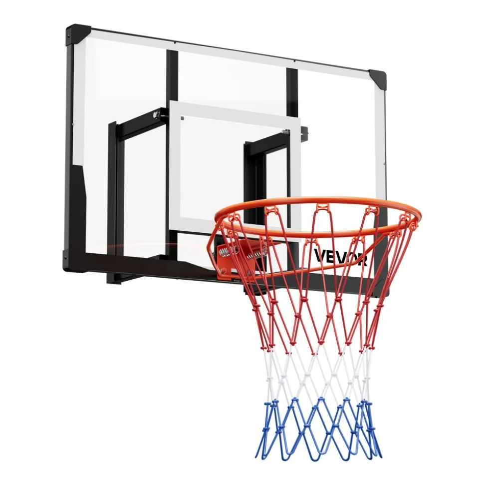 VEVOR Wall Mount Basketball Hoop, 44-inch PC Backboard Mounted Basketball Hoop Outdoor with Solid Steel, 0.08 inch Thickened Backboard, Thickened Woven Nylon Basketballs Net, Indoor & Outdoor Use