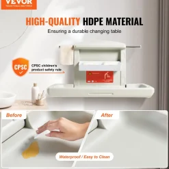 VEVOR Wall-Mounted Baby Changing Station, Horizontal Foldable Diaper Change Table with Safety Straps and Hanging Rods, Use in Commercial Bathrooms, Daycare Centers for Newborns & Infant