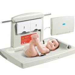 VEVOR Wall-Mounted Baby Changing Station, Horizontal Foldable Diaper Change Table with Safety Straps and Hanging Rods, Use in Commercial Bathrooms, Daycare Centers for Newborns & Infant