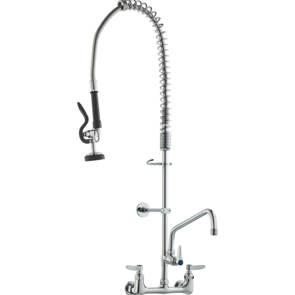 VEVOR Wall-Mounted Brass Kitchen Faucet, 36" Tall, 8" Installation Width, Includes 12" Rotating Spout and Pull-Down Sprayer, Suitable for Single, Double, or Triple Sinks