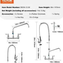VEVOR Wall-Mounted Brass Kitchen Faucet, 36