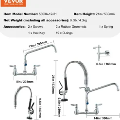 VEVOR Wall-Mounted Brass Kitchen Faucet, 21