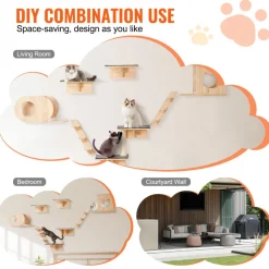 VEVOR Wall Mounted Cat Shelves, Cat Wall Shelves and Perches with Jumping Boards,  Cat Beds, Hammocks & Cat Tree, Cat Furniture and Shelves up to 40 lbs for Sleeping, Playing, Climbing, Set of 7