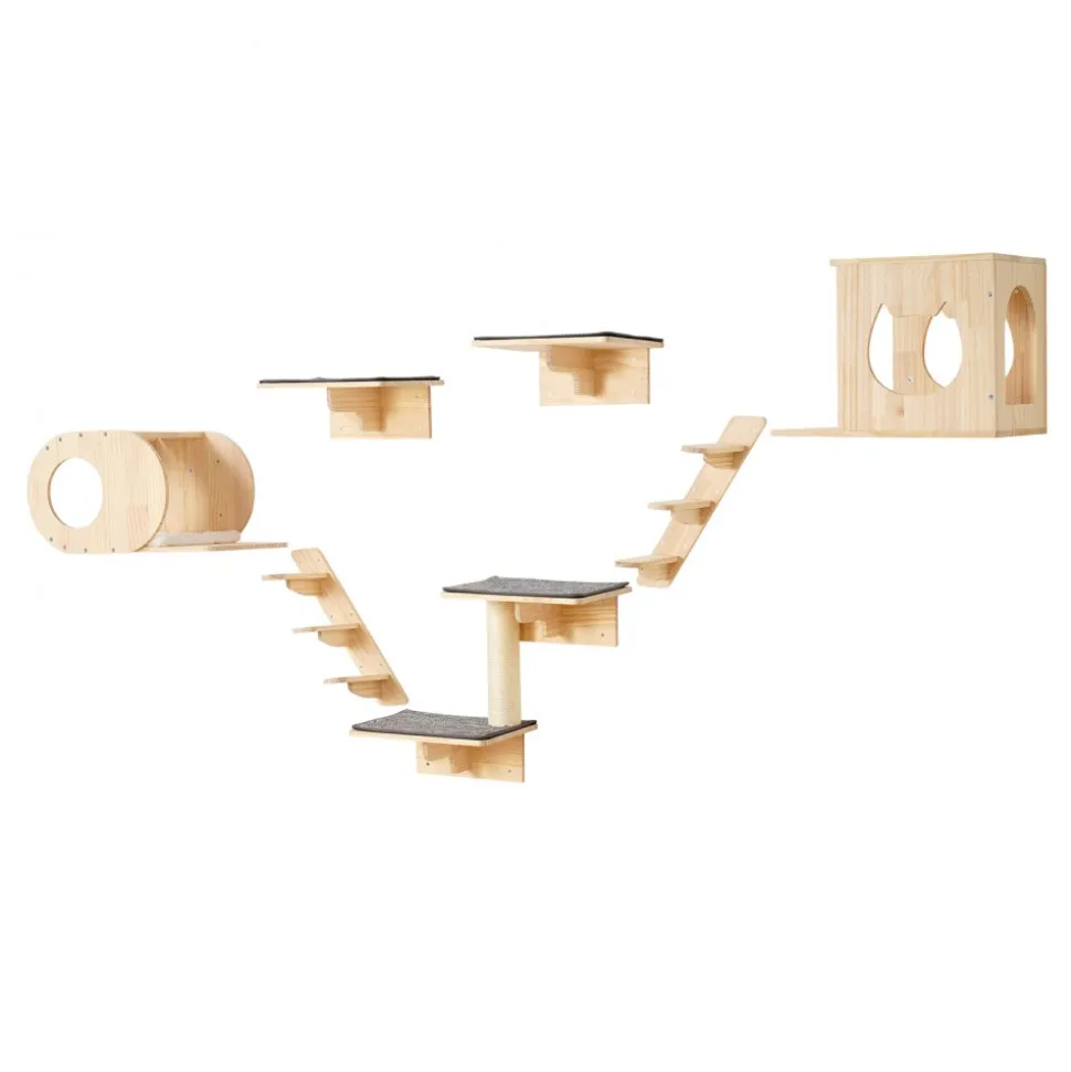 VEVOR Wall Mounted Cat Shelves, Cat Wall Shelves and Perches with Jumping Boards, Cat Beds, Hammocks & Cat Tree, Cat Furniture and Shelves up to 40 lbs for Sleeping, Playing, Climbing, Set of 7