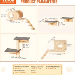 VEVOR Wall Mounted Cat Shelves, Cat Wall Shelves and Perches with Jumping Boards, Cat Beds, Hammocks & Cat Tree, Cat Furniture and Shelves up to 40 lbs for Sleeping, Playing, Climbing, Set of 7