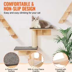 VEVOR Wall Mounted Cat Shelves, Cat Wall Shelves and Perches with Jumping Boards, Cat Beds, Hammocks & Cat Tree, Cat Furniture and Shelves up to 40 lbs for Sleeping, Playing, Climbing, Set of 7