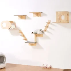 VEVOR Wall Mounted Cat Shelves, Cat Wall Shelves and Perches with Jumping Boards, Cat Beds, Hammocks & Cat Tree, Cat Furniture and Shelves up to 40 lbs for Sleeping, Playing, Climbing, Set of 7