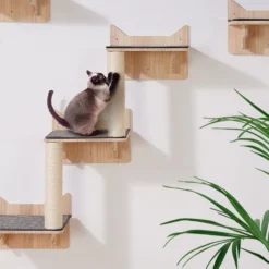 VEVOR Wall Mounted Cat Shelves, Cat Wall Shelves and Perches with Jumping Boards, Nest, Barrier Board & Cat Tree, Cat Floating Furniture up to 40 lbs for Sleeping, Playing, Climbing, Set of 5
