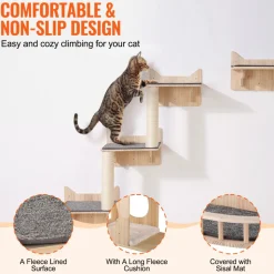 VEVOR Wall Mounted Cat Shelves, Cat Wall Shelves and Perches with Jumping Boards, Nest, Barrier Board & Cat Tree, Cat Floating Furniture up to 40 lbs for Sleeping, Playing, Climbing, Set of 5