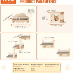 VEVOR Wall Mounted Cat Shelves, Cat Wall Shelves and Perches with Jumping Boards, Nest, Barrier Board & Cat Tree, Cat Floating Furniture up to 40 lbs for Sleeping, Playing, Climbing, Set of 5
