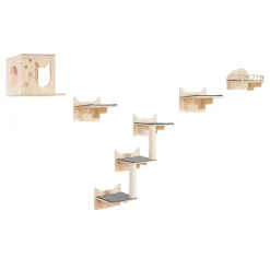 VEVOR Wall Mounted Cat Shelves, Cat Wall Shelves and Perches with Jumping Boards, Nest, Barrier Board & Cat Tree, Cat Floating Furniture up to 40 lbs for Sleeping, Playing, Climbing, Set of 5