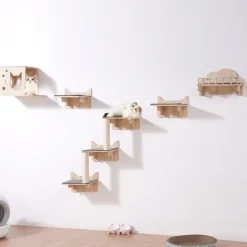 VEVOR Wall Mounted Cat Shelves, Cat Wall Shelves and Perches with Jumping Boards, Nest, Barrier Board & Cat Tree, Cat Floating Furniture up to 40 lbs for Sleeping, Playing, Climbing, Set of 5