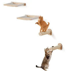 VEVOR Wall Mounted Cat Shelves, Cat Wall Shelves and Perches with Jumping Posts & Hammocks, Cat Furniture Set up to 40 lbs, Removable & Washable Coral Fleece for Sleeping, Playing, Climbing, Set of 4