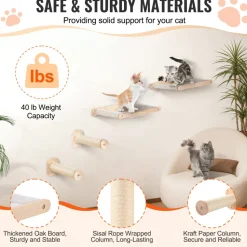 VEVOR Wall Mounted Cat Shelves, Cat Wall Shelves and Perches with Jumping Posts & Hammocks, Cat Furniture Set up to 40 lbs, Removable & Washable Coral Fleece for Sleeping, Playing, Climbing, Set of 4
