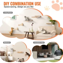 VEVOR Wall Mounted Cat Shelves, Cat Wall Shelves and Perches with Jumping Posts & Hammocks, Cat Furniture Set up to 40 lbs, Removable & Washable Coral Fleece for Sleeping, Playing, Climbing, Set of 4