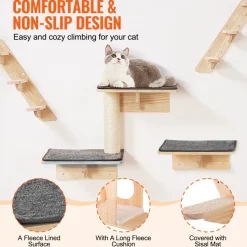 VEVOR Wall Mounted Cat Shelves, Cat Wall Shelves and Perches with Jumping Boards, Cat Beds, Hammocks & Cat Tree, Cat Furniture and Shelves up to 40 lbs for Sleeping, Playing, Climbing, Set of 9