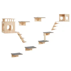 VEVOR Wall Mounted Cat Shelves, Cat Wall Shelves and Perches with Jumping Boards, Cat Beds, Hammocks & Cat Tree, Cat Furniture and Shelves up to 40 lbs for Sleeping, Playing, Climbing, Set of 9